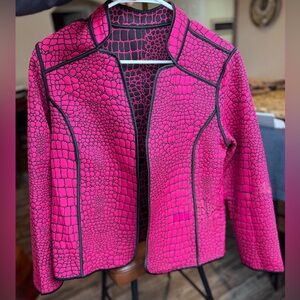 Stylish Reversible Pink With Accent Black Trim Crocodile Pattern Jacket EUC